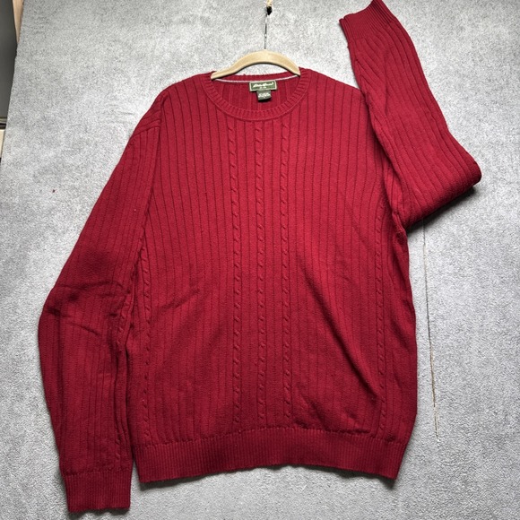 Eddie Bauer cable knit crew neck sweater red classic cotton cashmere men's large - Picture 2 of 9